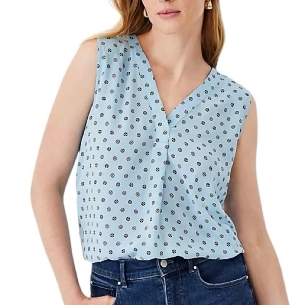 Ann Taylor Geo Mixed Media Pleat Front Sleeveless Top